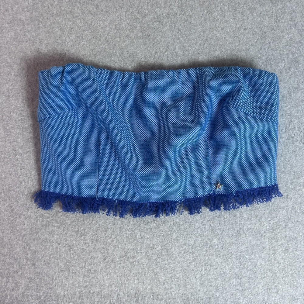 Tommy Hilfiger Strapless Bandeau Tube Top Y2K Zipper Blue Pink Fringe Small